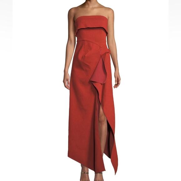 C/MEO Collective Fluidity Strapless Rust Brown Maxi Dress NWOTS Textured Medium - Picture 1 of 12